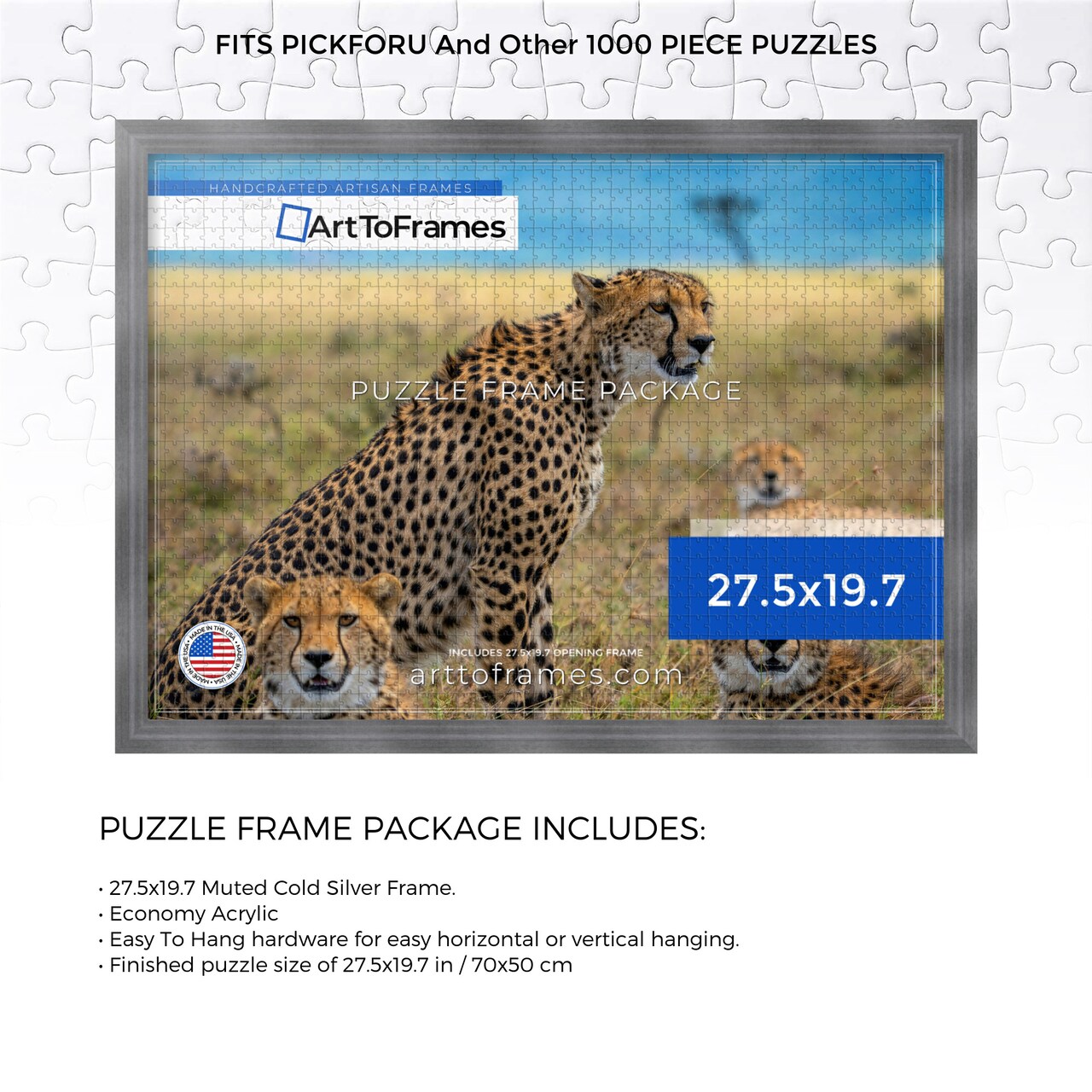 ArtToFrames 27.5x19.7 INCH / 70x50 CM Puzzle Frame for 1000 piece Puzzles.This 1.25 Inch Custom MDF Frame for Puzzles Comes with Economy Acrylic, Available in Multiple Colors
